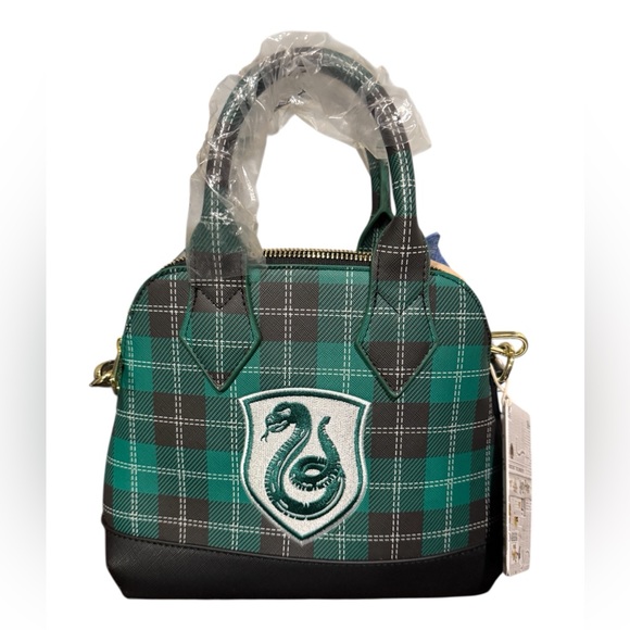 NWTS Loungefly Harry Potter Slytherin Patch Varsity Plaid Crossbody Bag, Multi - Picture 6 of 12